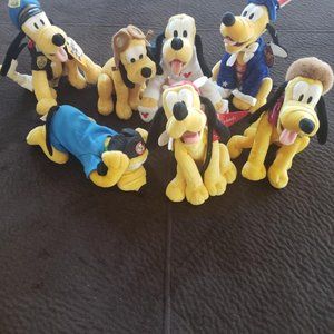 LOT OF 7 DISNEY PLUTO 8" to 9"  PLUSH - VARIETY - PRE-OWNED / GOOD
